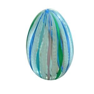 Fratelli Toso Murano 2.75"Egg Multi-Color Ribbon Latticino Glass Paperweight New